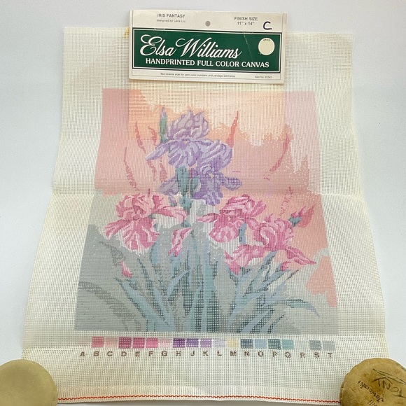 Vtg Elsa Williams Needlepoint Canvas, No. 23343, IRIS FANTASY, Hand Printed - Picture 7 of 8